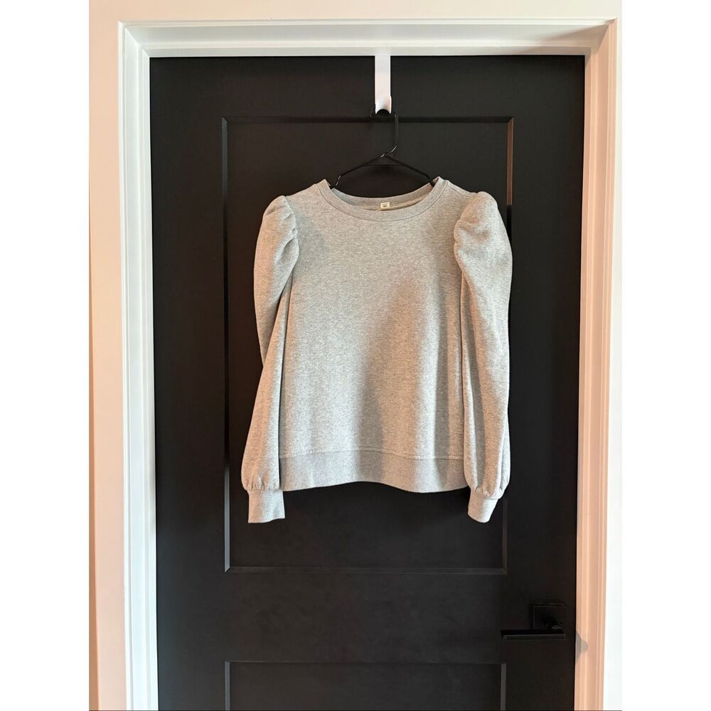 Ana Pleated Puff Sleeve Crewneck Heather Gray Elevated Basic Size M